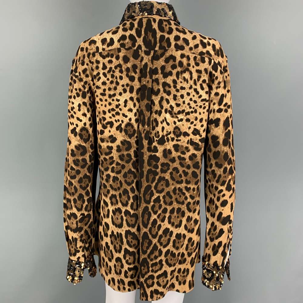 DOLCE & GABBANA Tan Brown Viscose Blend Animal Print Hidden Placket Shirt - Picture 4 of 7